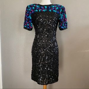 Laurence Kazar silk beaded sequin cocktail dress